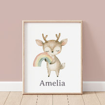 Woodland Deer Hugging A Boho Rainbow Cute Nursery