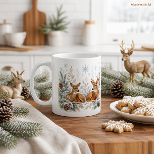 Woodland Deer in Winter Snow Seasonal Coffee Mug