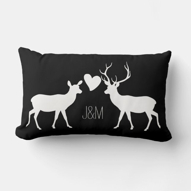 Woodland Deer Love with Names & Monograms Lumbar Cushion (Front)