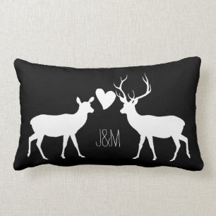 Woodland Deer Love with Names & Monograms Lumbar Cushion