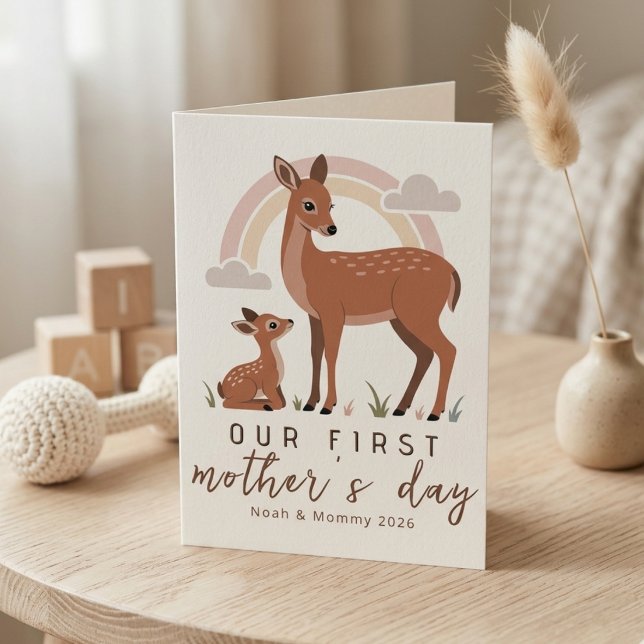 Woodland Deer Mom Baby First Mothers Day Calm Love Card (Creator Uploaded)