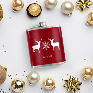Woodland Deer Monogrammed Christmas Hip Flask