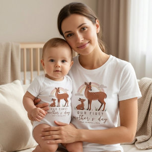 Woodland Deer Mum Baby Love First Mothers Day Art T-Shirt