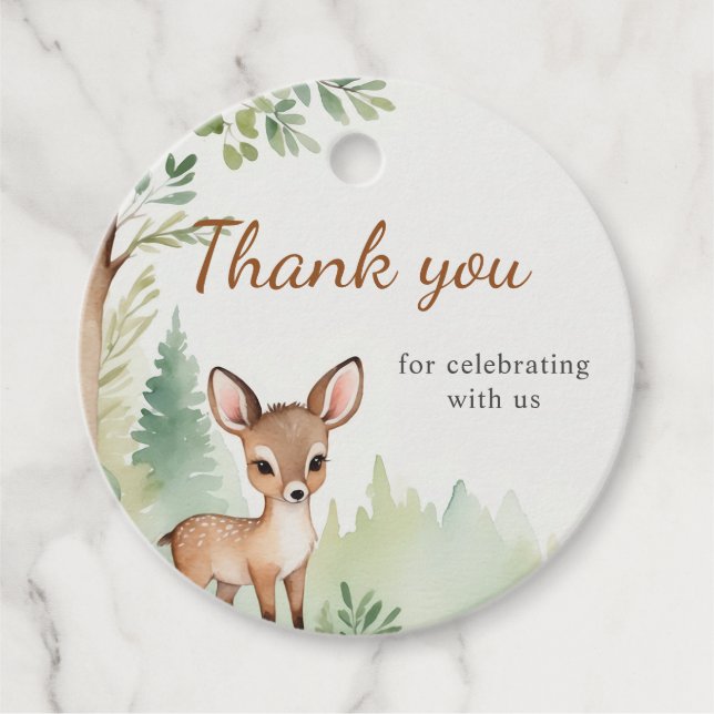 Woodland Deer Neutral Baby Shower Favor Tag (Front)