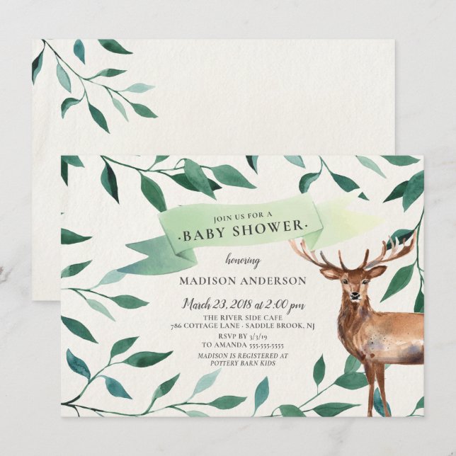 Woodland Deer Neutral Baby Shower Invitation (Front/Back)