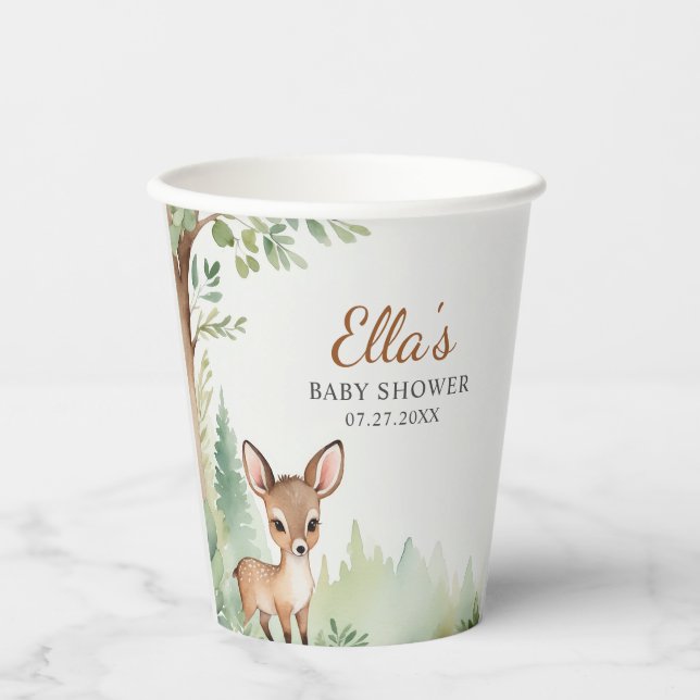 Woodland Deer Neutral Baby Shower Paper Cup (Front)