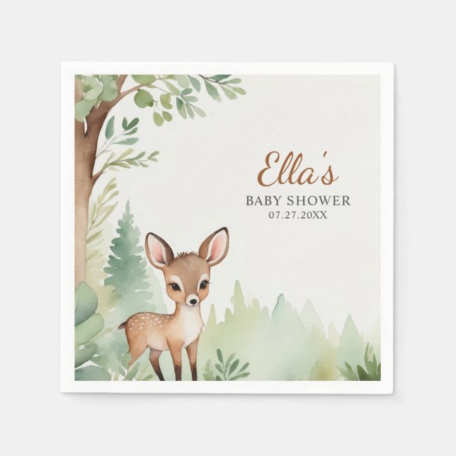Woodland Deer Neutral Baby Shower Party Napkin (Front)