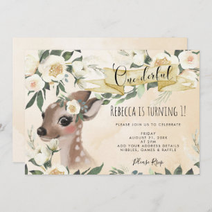 woodland deer onederful 1st birthday invitation