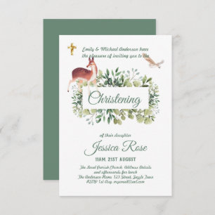 Woodland Deer Owl Christening Invites Baptism 