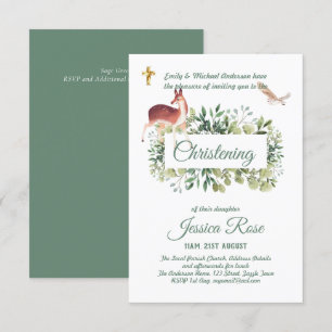 Woodland Deer Owl Christening Invites Baptism