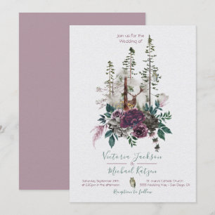 Woodland Deer Owl Watercolor Forest Wedding Invitation