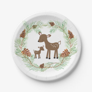 Woodland Deer Pinecone Wreath Forest Paper Plate