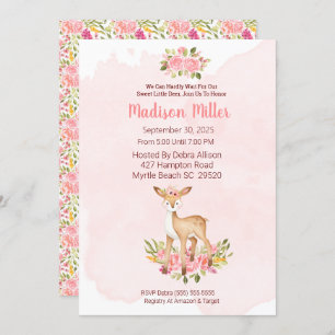  Woodland Deer Pink Floral Baby Shower    Invitati Invitation