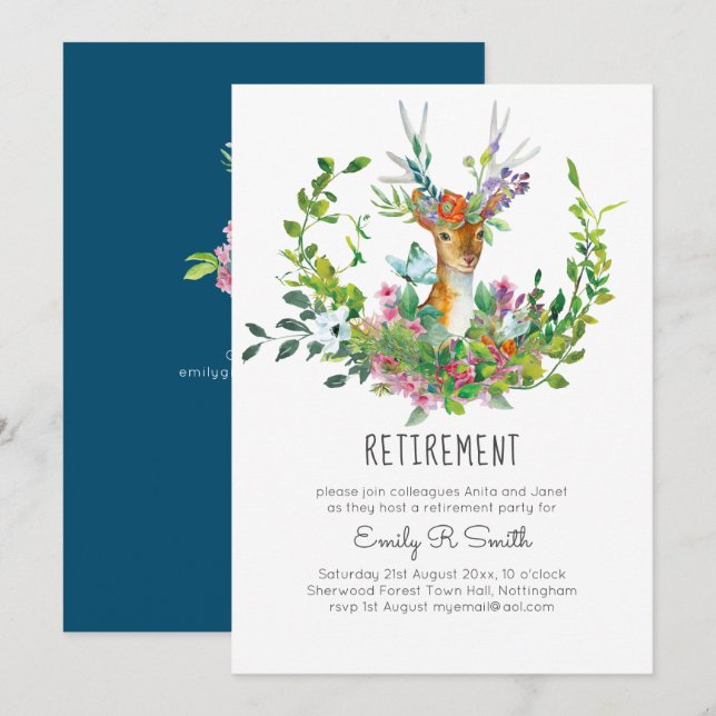 Woodland Deer RETIREMENT Woman Party Invitations (Front/Back)