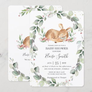 Woodland Deer Rustic Greenery Leafy Baby Shower Invitation