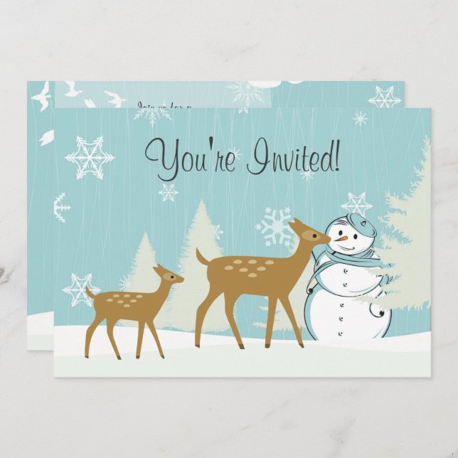 Woodland Deer ~ Snowman Winter Baby Shower Invite (Front/Back)