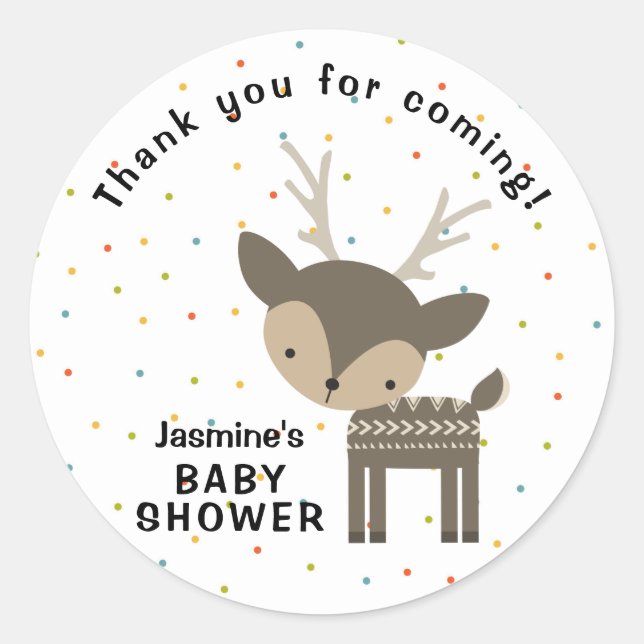 Woodland deer thank you for coming favour classic round sticker (Front)