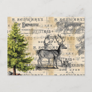 Woodland Deer Vintage Christmas Postcard