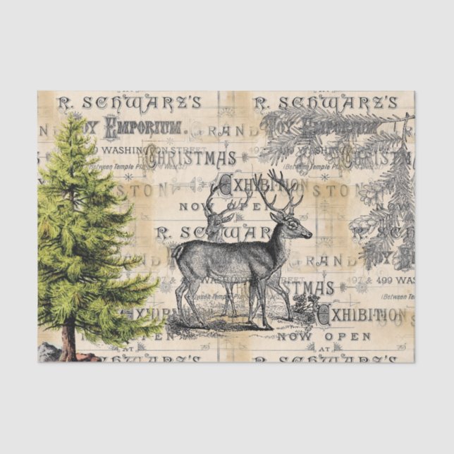 Woodland Deer Vintage Christmas Tissue Paper (Front)