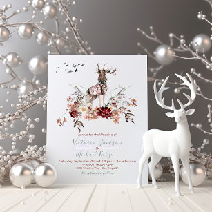 Woodland Deer Watercolor Winter Wedding Invitation