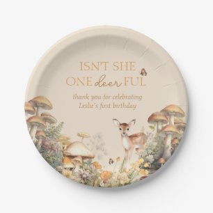 Woodland Deer Whimsical First Birthday Paper Plate