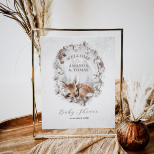 Woodland Deer Winter Baby Shower Welcome  Poster