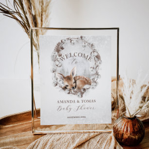 Woodland Deer Winter Baby Shower Welcome  Poster