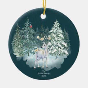 Woodland Deer Winter Forest  Ceramic Tree Decoration