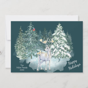 Woodland Deer Winter Forest  Holiday Card