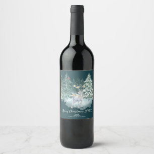 Woodland Deer Winter Forest  Wine Label