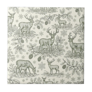 Woodland Deer Winter Toile Pattern Tile