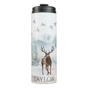Woodland Deer with Name Forest Thermal Tumbler