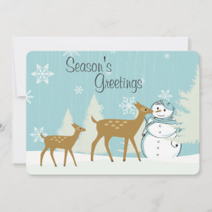 Woodland Deer with Snowman Holiday Greeting Card