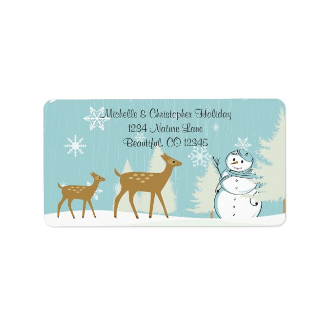 Woodland Deer with Snowman Winter Address Label (Front)