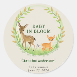 Woodland Deers Forest Wreath Cute Baby Shower Classic Round Sticker