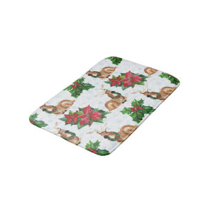 Woodland Deers In Watercolor Christmas Bath Mat