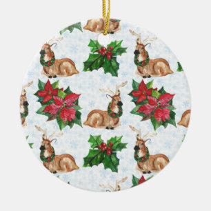 Woodland Deers In Watercolor Christmas Ceramic Tree Decoration