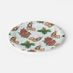 Woodland Deers In Watercolor Christmas Paper Plate