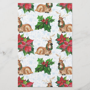 Woodland Deers In Watercolor Christmas Stationery