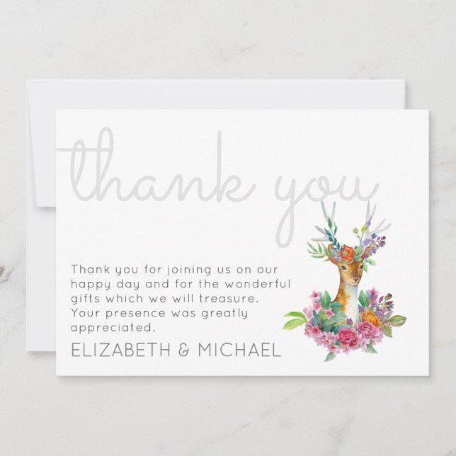 Woodland DeerThank You Wedding Card (Front)