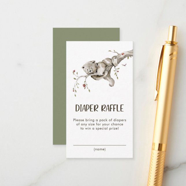 Woodland Diaper Raffle Enclosure Card (Front/Back In Situ)