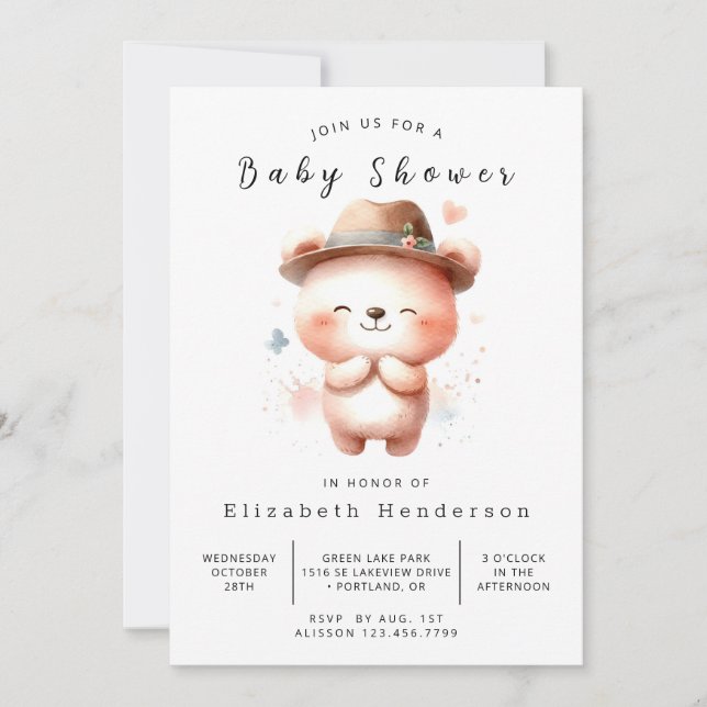  Woodland Digital Bear Baby Shower Invitation (Front)