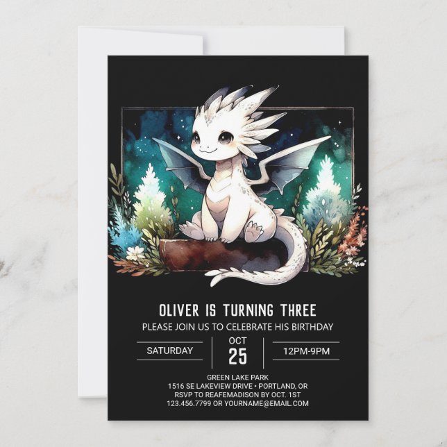 Woodland Digital Dragon Birthday  Invitation (Front)