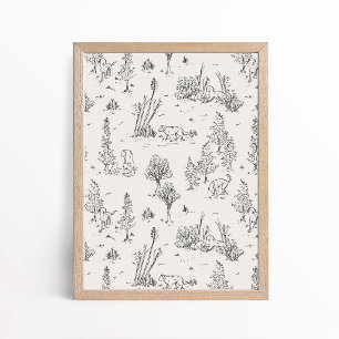 Woodland Dog Toile de Jouy Sketch Poster Art