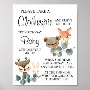Woodland Don't say baby game baby shower sign