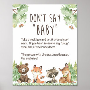 Woodland Don't Say Baby Shower Game Sign