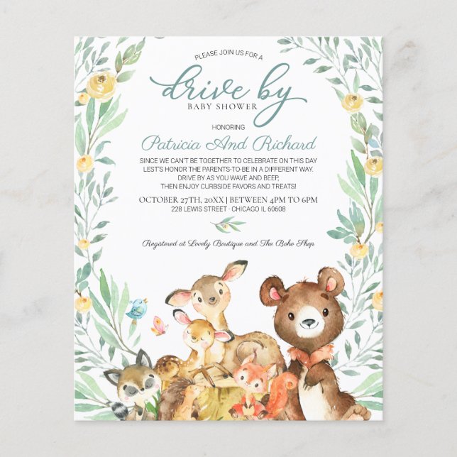 Woodland Drive By Baby Shower Budget Invitation (Front)