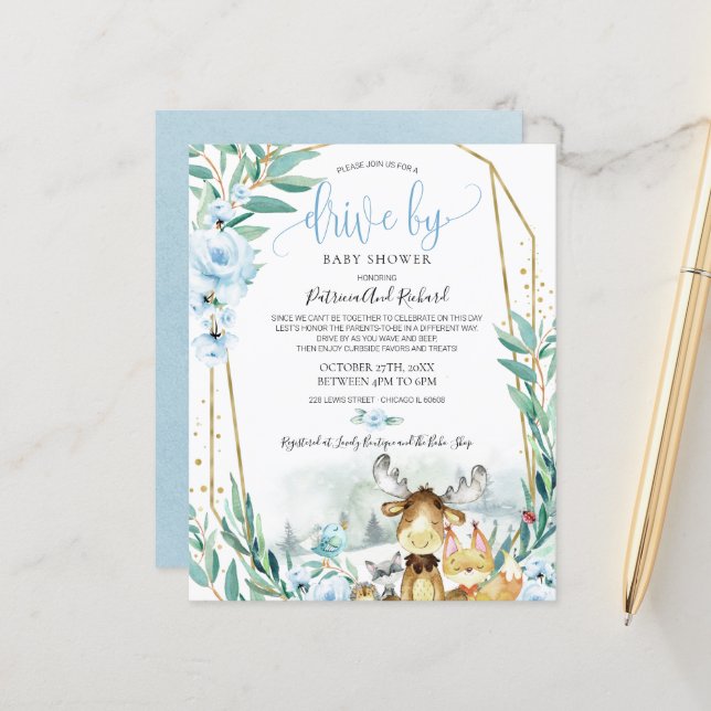 Woodland Drive By Baby Shower Budget Invitation (Front/Back In Situ)