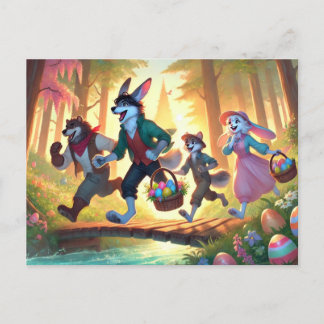 Woodland Easter Adventure – Joyful Egg Hunt Holiday Postcard