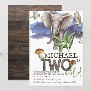 Woodland Elephant Watercolor Second Birthday Invitation